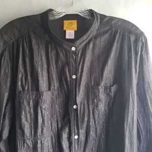 Ruby Rd. Black & Silver Shimmer Blouse Sheer Size 16.